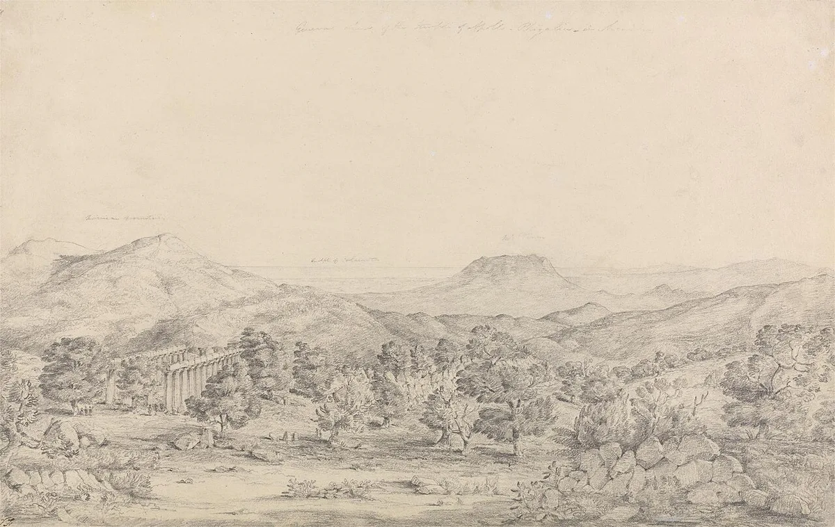 Historic field drawing of the Temple of Apollo Epicurius at Bassae