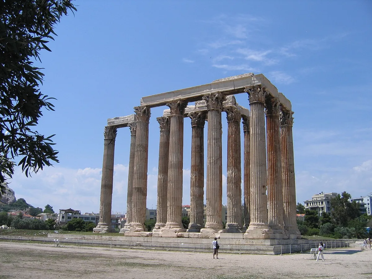 Tall Corinthian columns of the Temple of Olympian Zeus in Athens
